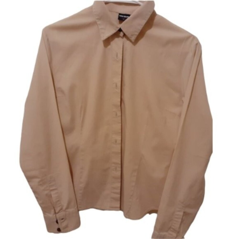 UNIQLO Beige Long-sleeved Woman's Collared Button Shirt  M